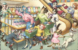 Cats Playing on Escalator and in Store Dressed Animals Postcard Postcard Postcard