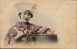 Japanese Girl with Basket Postcard