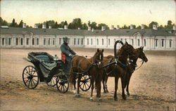 Russian man driving a horse drawn carriage in a courtyard (Vintage Photo) Postcard