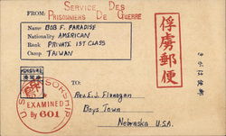 WWII Imperial Japanese Army POW Card Reproduction World War II Postcard Postcard Postcard