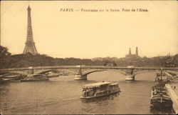 Panorama sur la Seine. Pont de l'Alma Paris, France Postcard Postcard Postcard