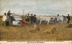 An American Harvesting Machine at Work on Estates of the King of Romania Eastern Europe Postcard Postcard Postcard