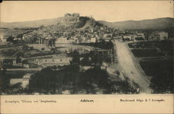 Boulevard Olga & L'Acropole Athens, Greece Greece, Turkey, Balkan States Postcard Postcard Postcard