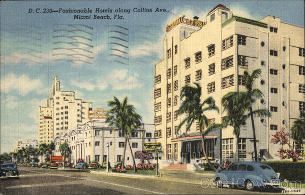 Fashionable Hotels Along Collins Ave. Miami Beach, FL Postcard