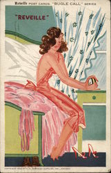 Reveille - Girl Waking Up to Alarm Comic Postcard Postcard Postcard