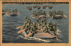 Landing Party in Rubber Boats, Camp Le Jeune, Marine Base New River, NC Postcard Postcard Postcard