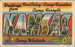 Greetings From Fort Riley - Camp Funston - Camp Forsyth - Camp Whitside Postcard