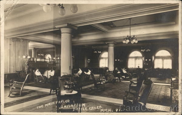 Royalty Free Image - Sanitarium - Main Parlor Battle Creek, MI Postcard