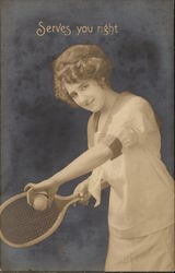 Woman Serving Tennis Ball Postcard