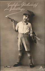 Portrait of Boy Painting on Wall Smoking Pipe Postcard