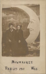 Milwaukee Couple Sitting on Paper Moon Prop, 1911 Moons Postcard Postcard Postcard