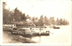 Kids play in Rowboats on the beach and in the lake - Yeschek's Resort Circa 1920 Lac du Flambeau, WI Postcard Postcard Postcard