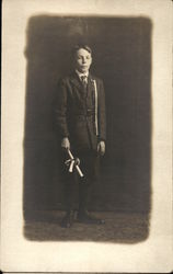 Young Boy dressed in suit holding diploma - early 1900's Photo Children Postcard Postcard Postcard