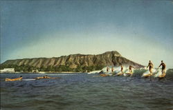 Union Oil Company's Natural Color Scenes of Hawaii - Surf Riding Surfing and Waterskiing Postcard Postcard Postcard