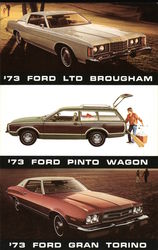 '73 Ford LTD Brouham, '73 Ford Pinto Wagon and '73 Ford Gran Torino Cars Postcard Postcard Postcard