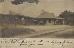 Railroad Station with Carriage & Horse Bennington, VT Postcard Postcard Postcard