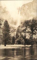 View of Yosemite Falls and Merced River - Yosemite National Park California Postcard Postcard Postcard