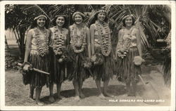 Hula Dancers and Gourd Girls Hawaii Postcard Postcard Postcard