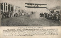 1910 Jackson Car racing a Wright Biplane Postcard