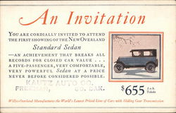 New Overland Standard Sedan at Kautz Auto Co. Freeman, SD Advertising Postcard Postcard Postcard