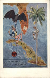 Uncle Sam Bat Devil & Cuba Map Bacardi Rum Postcard