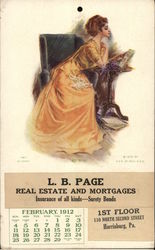 L.B. Page Real Estate and Mortgages February 1912 Calendar Harrisburg, PA Postcard Postcard Postcard