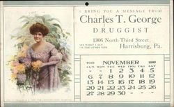 Charles T. George - Druggist - Calendar November 1910 Harrisburg, PA Postcard Postcard Postcard