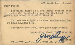 Harrisburg Blood Donor Service Pennsylvania Advertising Postcard Postcard