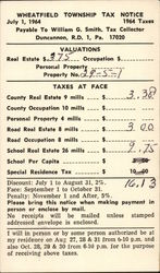 Wheatfield Township Tax Notice 1964 Taxes Duncannon, PA Advertising Postcard Postcard