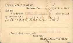 Hean & Molly Shoe Co. Harrisburg, PA Advertising Postcard Postcard