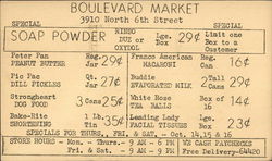 Boulevard Market 3910 North 6th. Street - Specials for 10/14 - 16 1948 Postcard