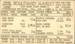 Boulevard Market 3910 North 6th. Street - Specials for Mar. 8 - 10 1951 Harrisburg, PA Advertising Postcard Postcard