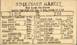 Boulevard Market 3910 North 6th. Street - Easter Specials 1949 Harrisburg, PA Advertising Postcard Postcard