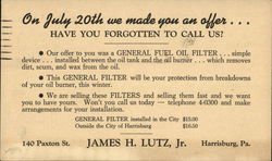 James H. Lutz, Jr. Harrisburg, PA Advertising Postcard Postcard