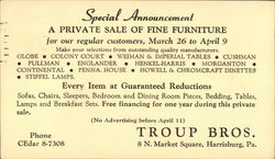 A Private Sale of Fine Furniture, Troup Bros. Postcard