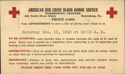 American Red Cross Blood Donor Service, Harrisburg Chapter Postcard