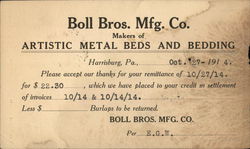 Boll Bros. Mfg. Co. Postcard