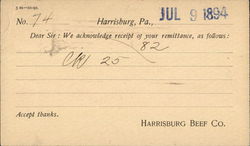 Harrisburg Beef Co. Postcard