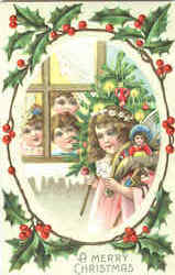 A Merry Christmas Children Postcard Postcard