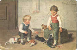 Children and Cats Postcard