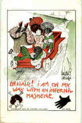 On my way with an infernil mashene Cars Postcard Postcard