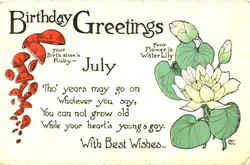 Birthday Greetings July Postcard