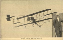 Glenn Curtis and his biplane - plan and portrait Aviators Postcard Postcard Postcard