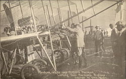 Graham-White and Clifford Harmon Looking over Harman's Biplane Aviators Postcard Postcard Postcard