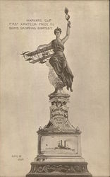 Harvard Cup First Amateur Prize in bomb dropping contest - statue holding a plane and torch Postcard