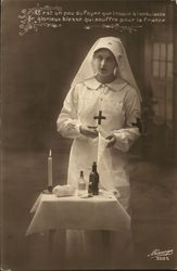 Nurse in White With Crosses on Arm and Chest Doctors & Medicine Postcard Postcard Postcard