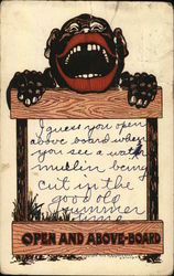 Open and above board - black caricature peeking over wood Black Americana Postcard Postcard Postcard