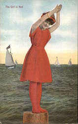 The Girl in Red Swimsuits & Pinup Postcard Postcard Postcard