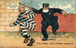 For Life Prisoners Stars and Stripes forever - policeman hitting a criminal who sees stars Crooks Postcard Postcard Postcard