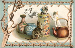 Best Wishes - Cats in Teapots Postcard